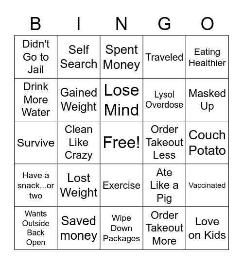 One Year of Covid Bingo Card