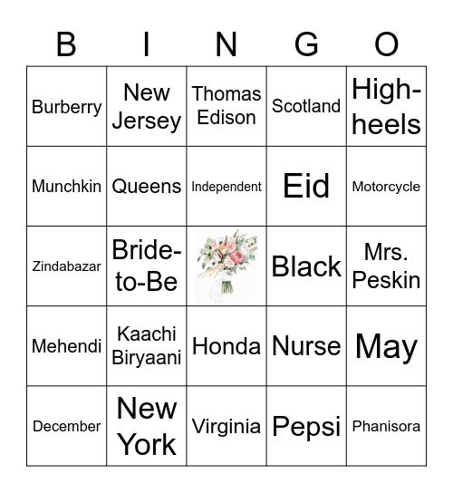 BRIDAL BINGO Card