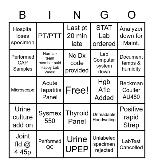 LAB WEEK BINGO Card