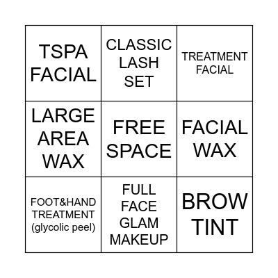 Esthetics Bingo Card