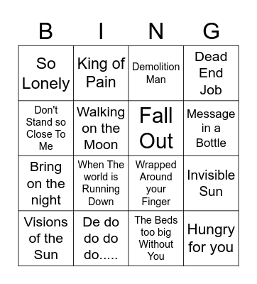 The Police Bingo Card