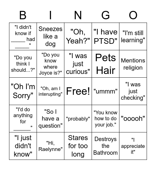 Untitled Bingo Card