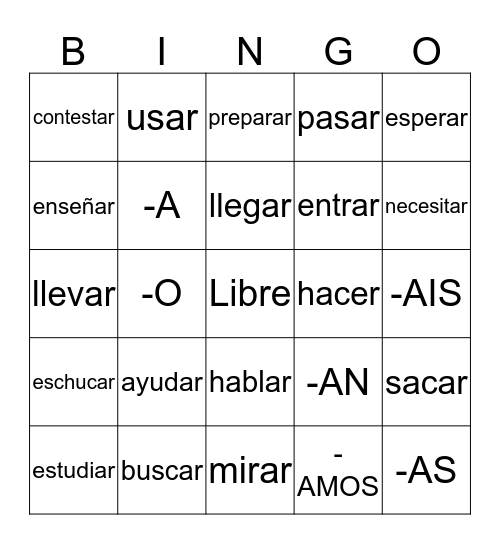 Spanish  Bingo Card