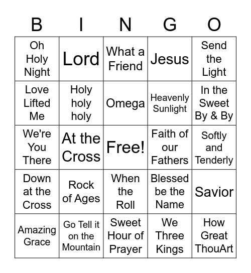 Gospel Music Bingo Card
