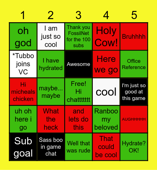 Ranboo Stream Bingo Card