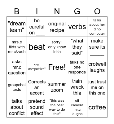 rehearsal bingo Card