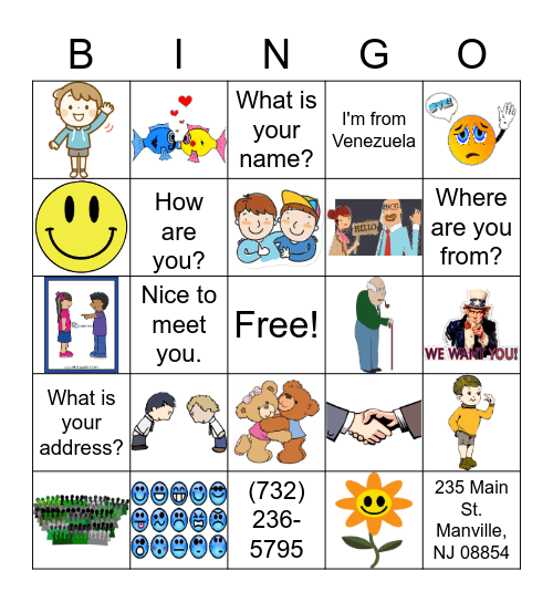 Greeting Vocabulary Bingo Card