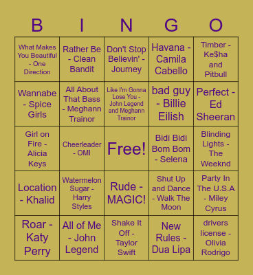 Musical Bingo Card