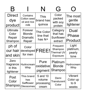 Paul  Mitchell Bingo Card