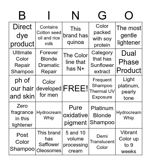 Paul  Mitchell Bingo Card