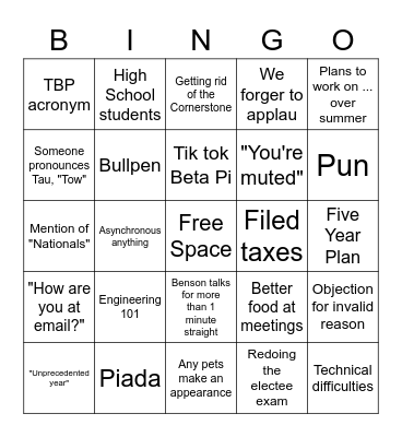 TBP Elections Bingo Card