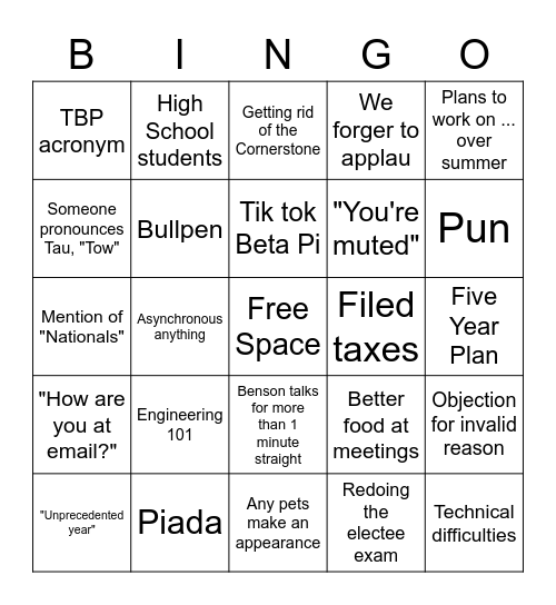 TBP Elections Bingo Card