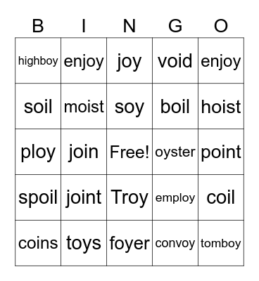 oi and oy bingo Card