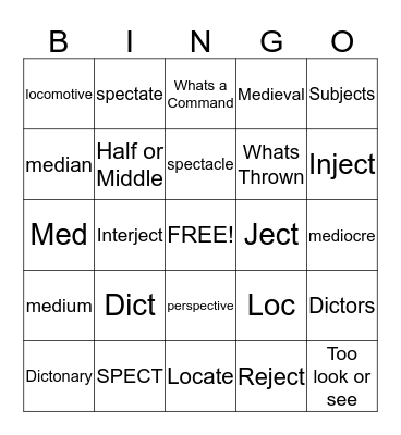 Vocabulary  Bingo Card