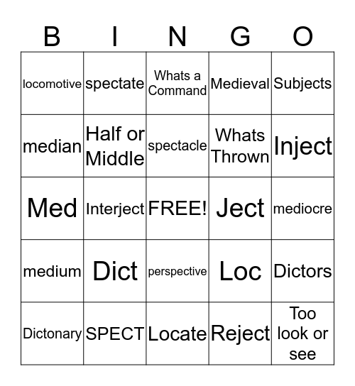 Vocabulary  Bingo Card