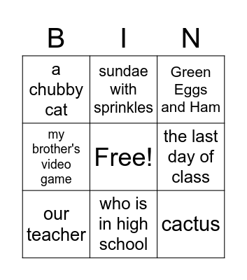 Appositives Bingo Card