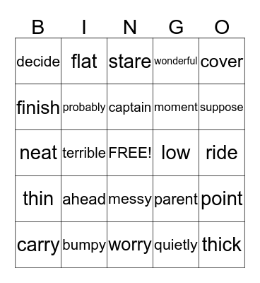 BURST Vocabulary  Bingo Card