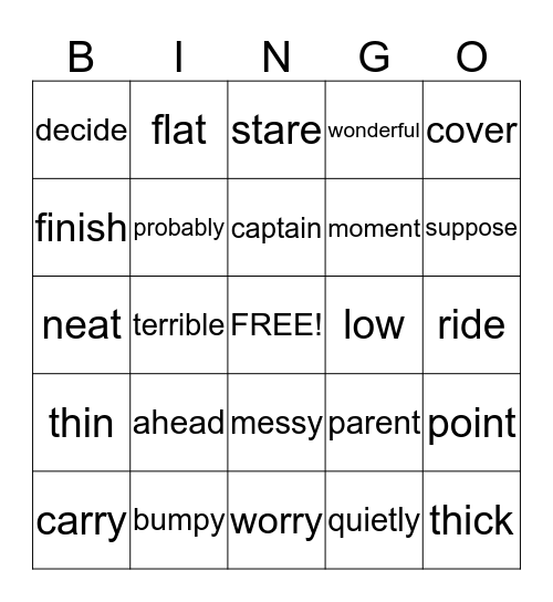 BURST Vocabulary  Bingo Card