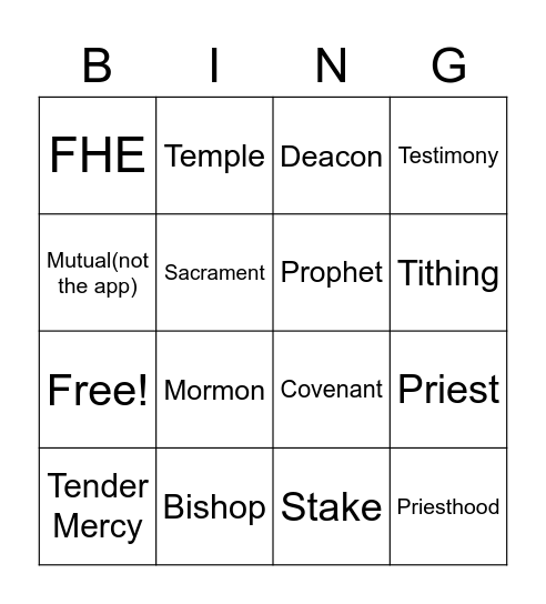 Church-ology Bingo Card