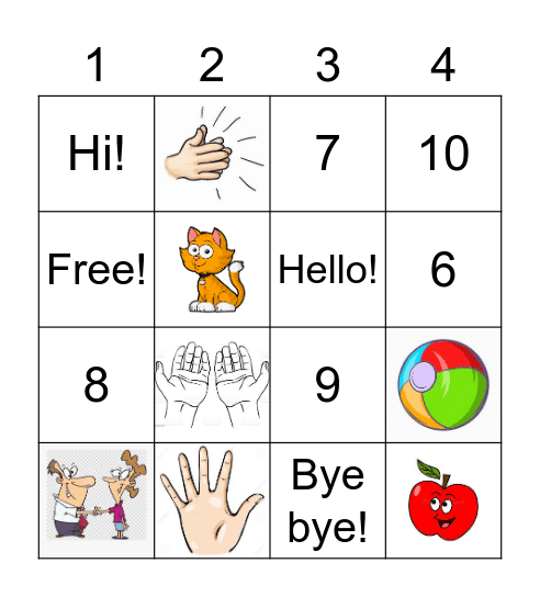 Bingo Lesson 1-pictures Bingo Card