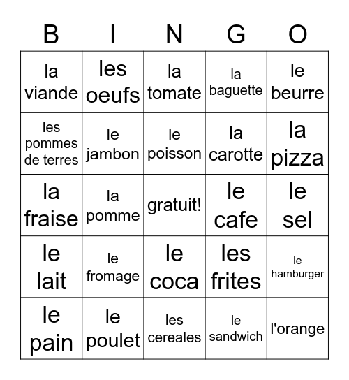 La nourriture Studio 2 Bingo Card