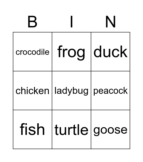 Oviparous Animal Bingo Card