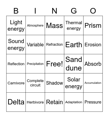 Science BINGO Card