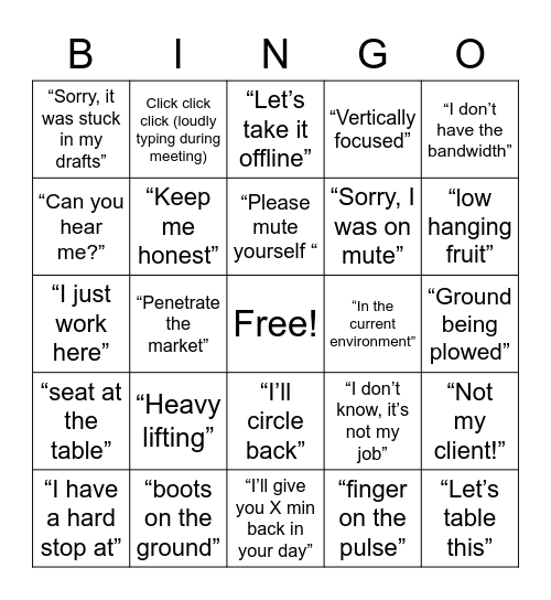 Consultant sayings Bingo Card