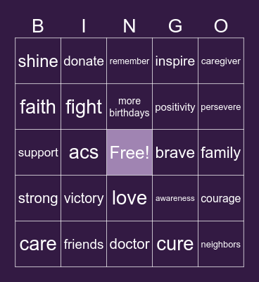 Virtual Relay for Life 2021 Bingo Card