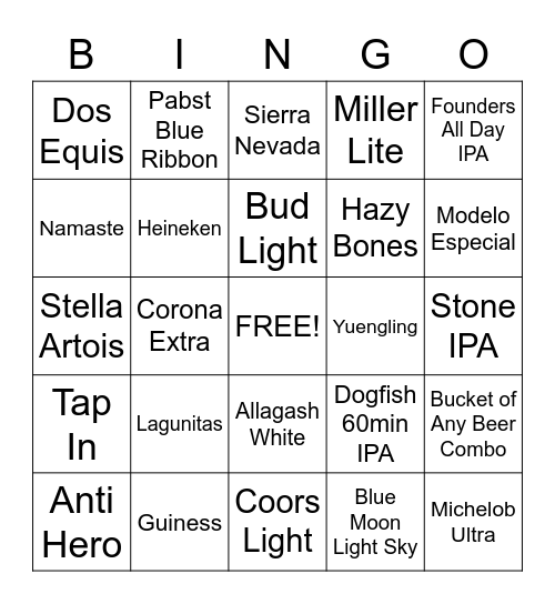Beer Bingo Card