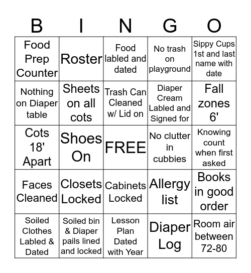 Licensing Bingo- Todds & Twos Bingo Card