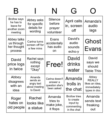 Zoom Meeting Bingo Card