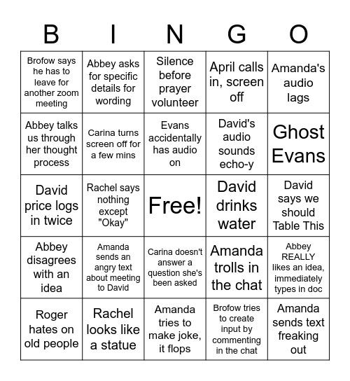 Zoom Meeting Bingo Card