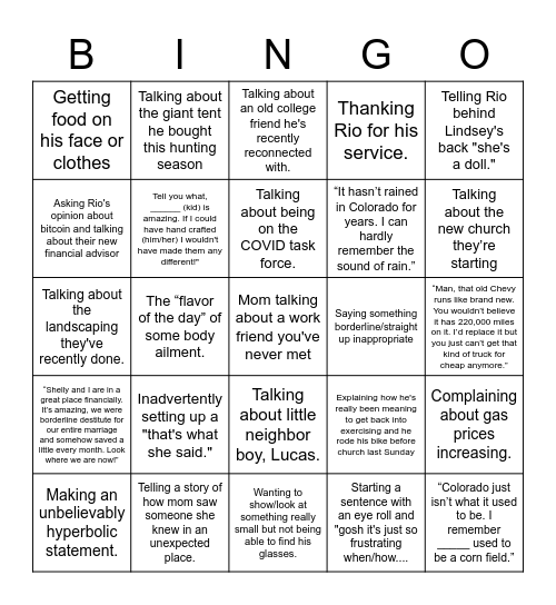 Jeff Bingo Card