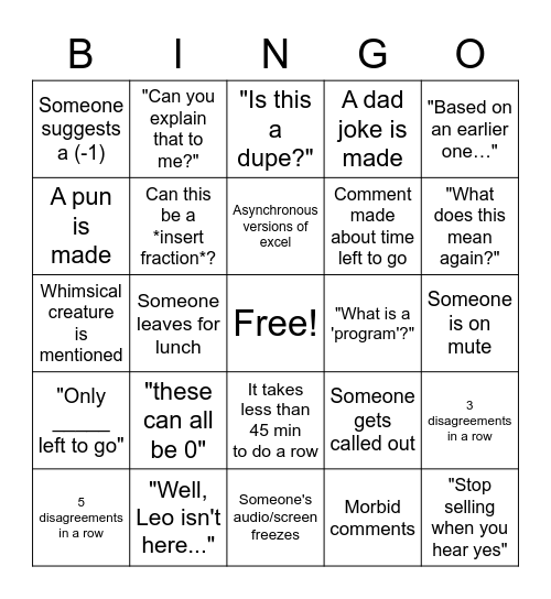 QFD Bingo Card