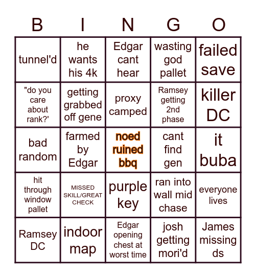 DBD with the BOYS Bingo Card