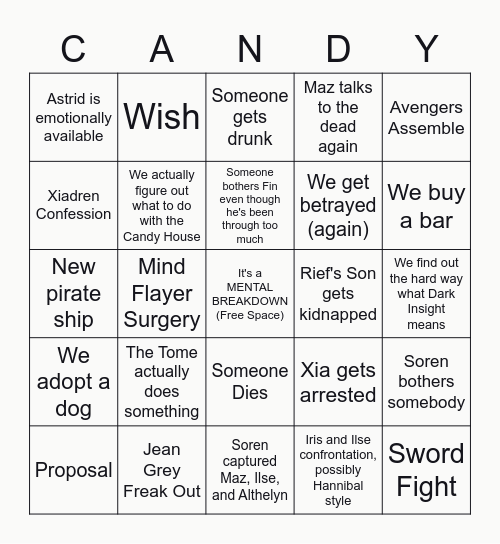 Candy Cavs Next Session Bingo Card
