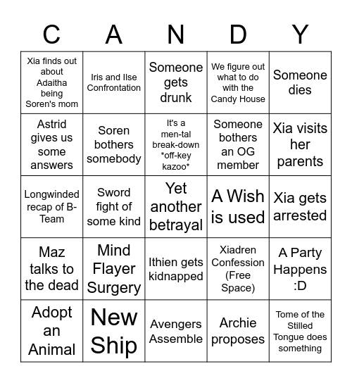Steph's Candy Cavs Bingo Card