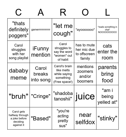 Carl redebut bingo Card