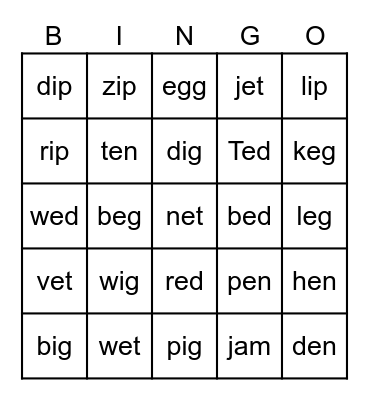 Phonics Bingo Card