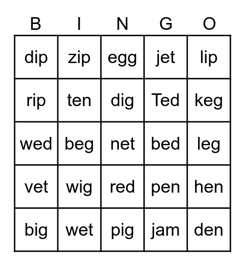 Phonics Bingo Card