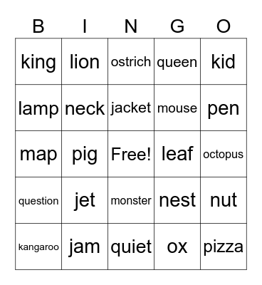 Phonics Monster 1 Units 4-7 Bingo Card
