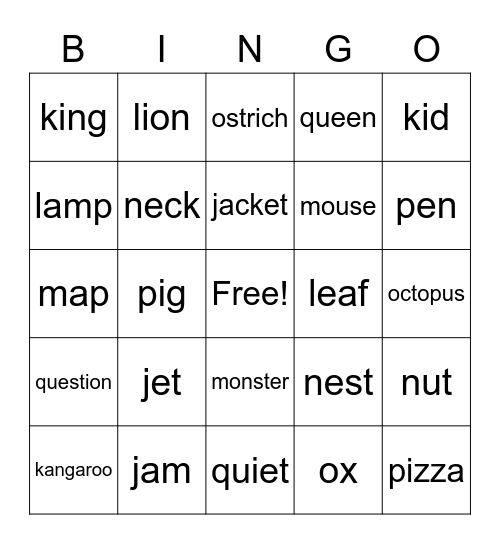 Phonics Monster 1 Units 4-7 Bingo Card