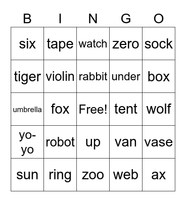 Phonics Monster 1 Units 7-9 Bingo Card