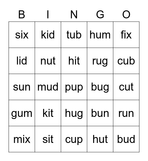 Phonics Monster 2 Units 4-7 Bingo Card