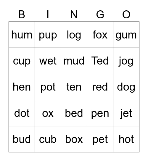 Phonics Monster 2 Units 7-9 Bingo Card