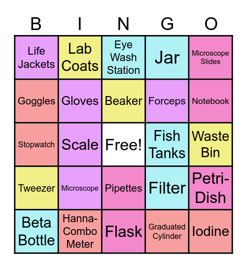 Lab Equipment Bingo Card