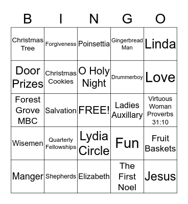FOREST GROVE LYDIA CIRCLE Bingo Card