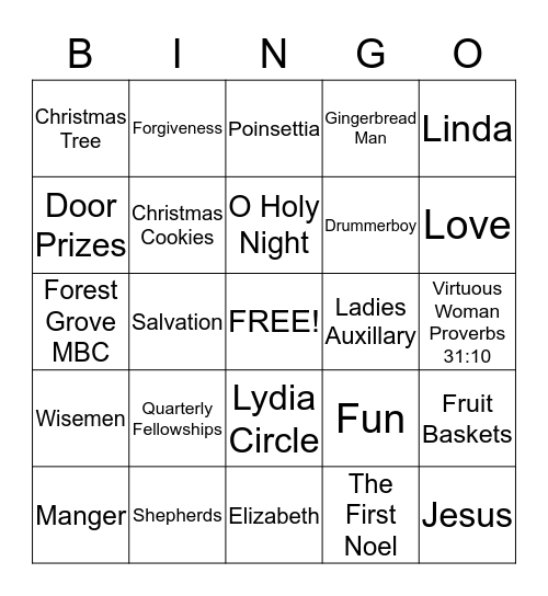 FOREST GROVE LYDIA CIRCLE Bingo Card