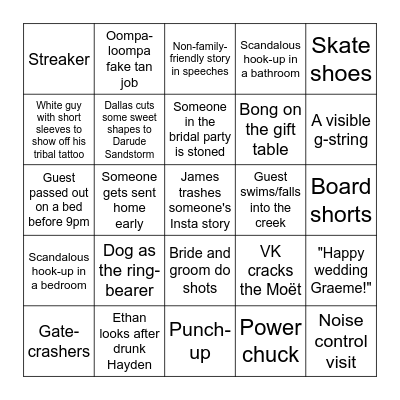 Bogan Wedding Bingo Card